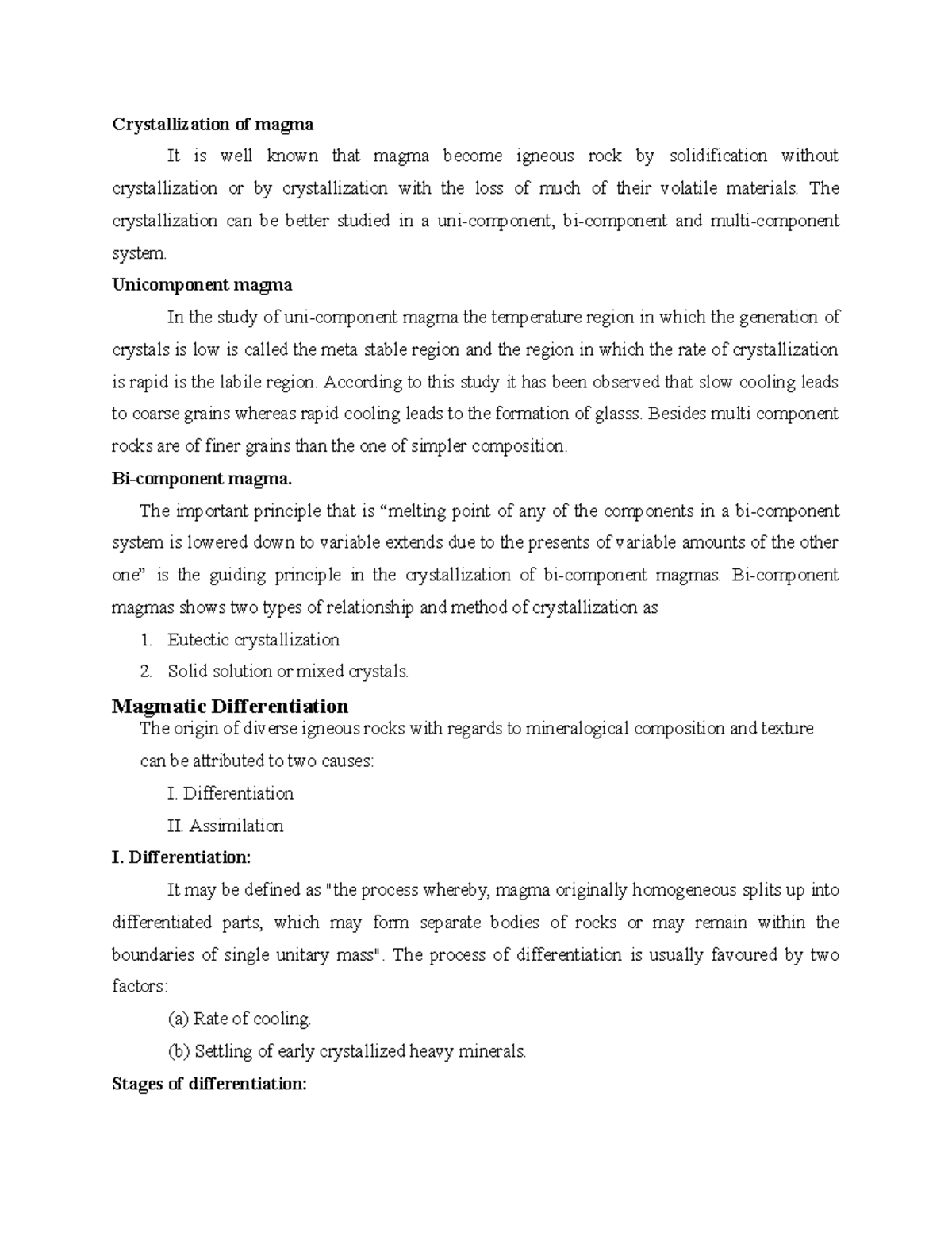 Ultra mafic and alkaline rocks - Crystallization of magma It is well ...