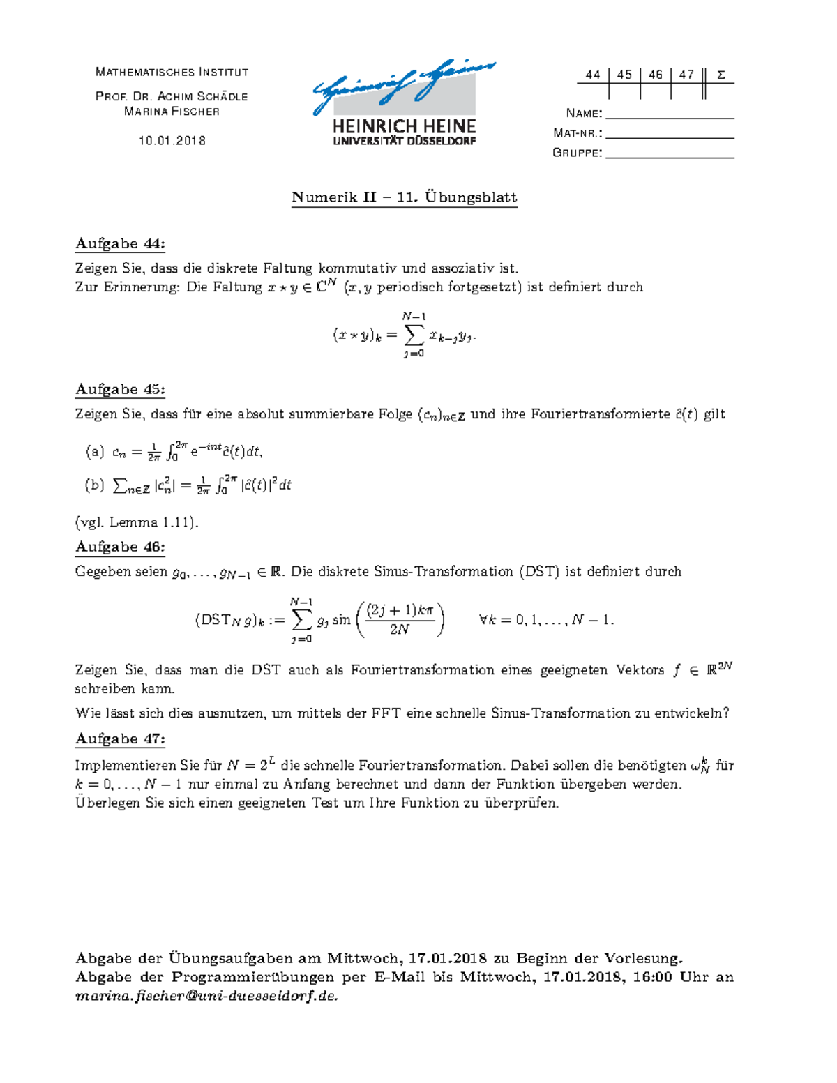 Blatt 11 - Die Numerik II . WS 2017/2018 - M ATHEMATISCHES I NSTITUT 44 ...