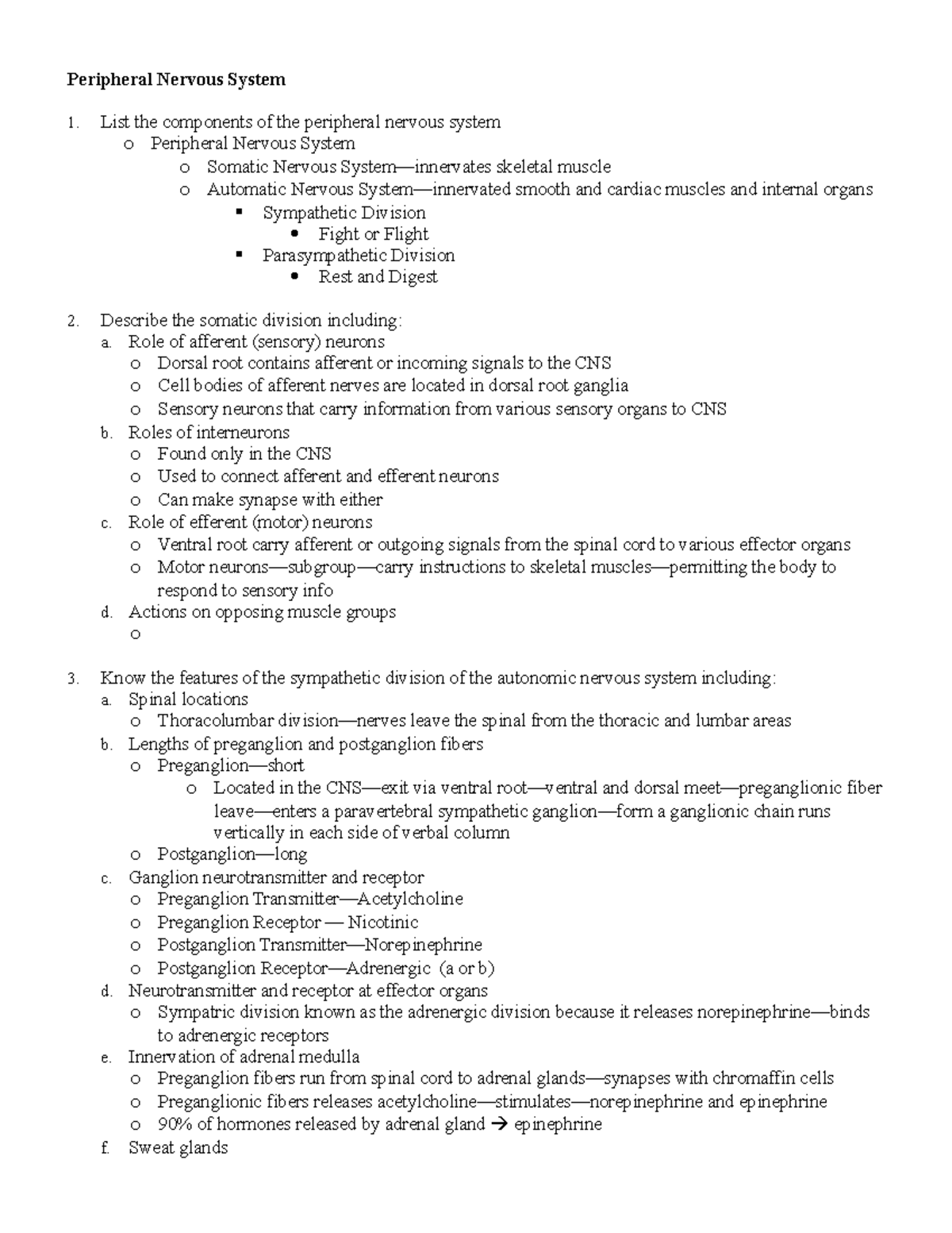 Physiology Learning Questions-Peripheral Nervous System - Peripheral ...