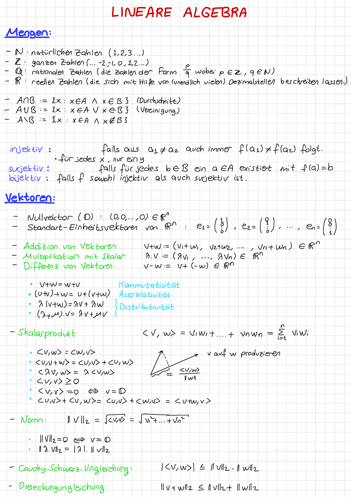 Lineare Algebra Erste 13 Vorlesungen Zusammenfassung Studocu