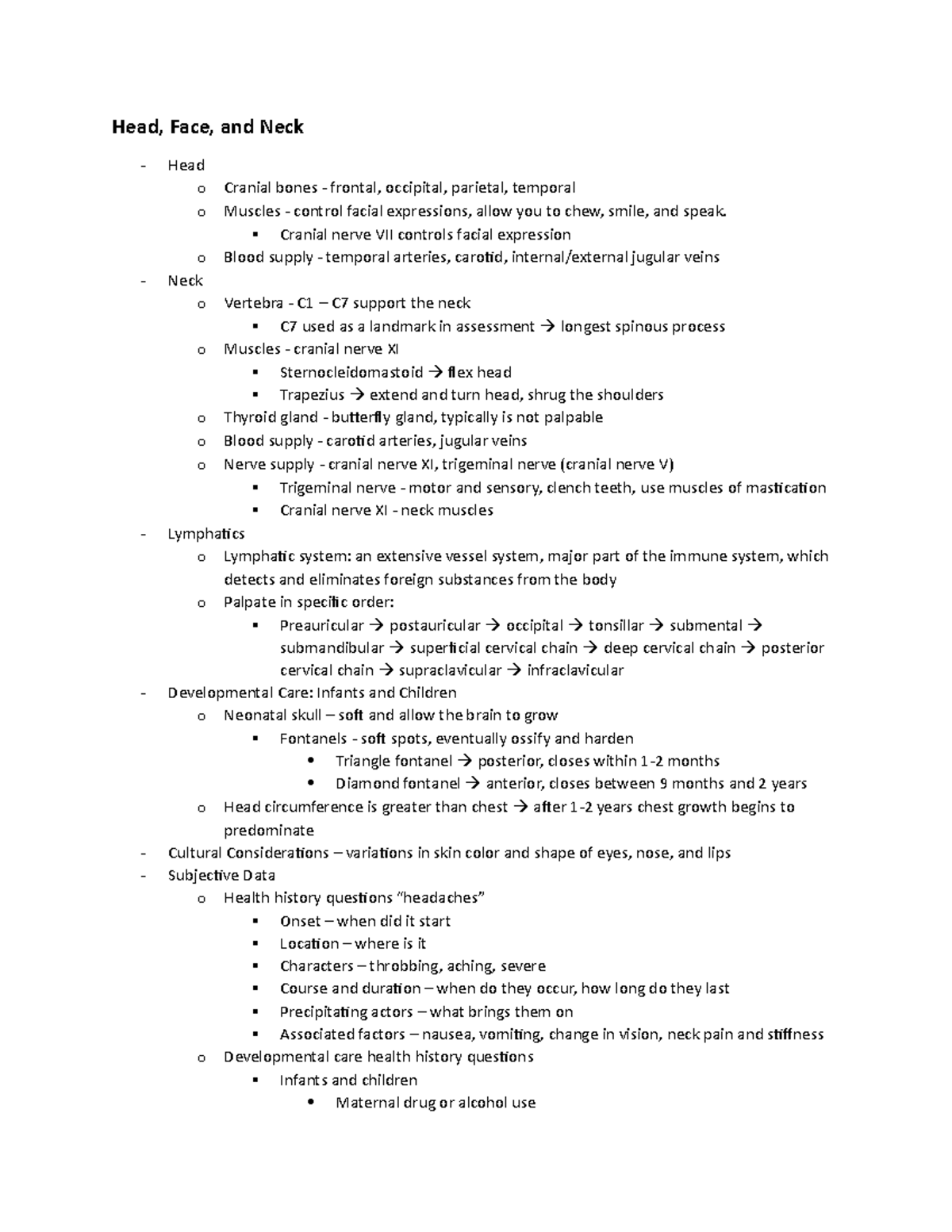 Health Assessment Exam 2 Study Guide - Head, Face, and Neck Head o ...