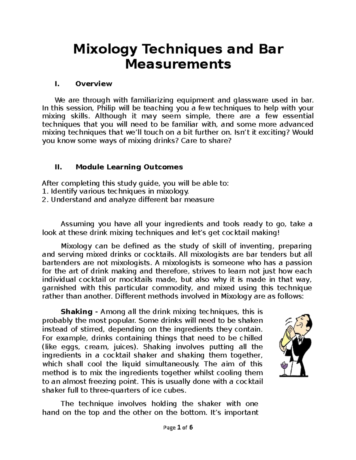 BB Management Activity - Mixology Techniques and Bar Measurements I ...