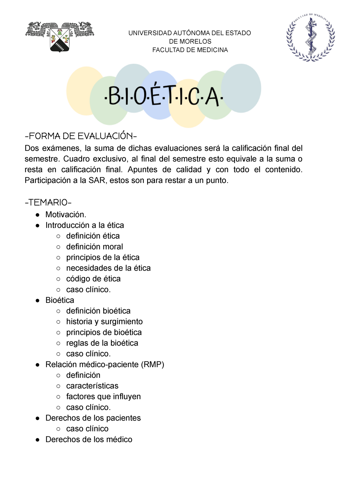 Bioetica Apuntes De Clase, Dr. Zuñiga - DE MORELOS FACULTAD DE MEDICINA ...