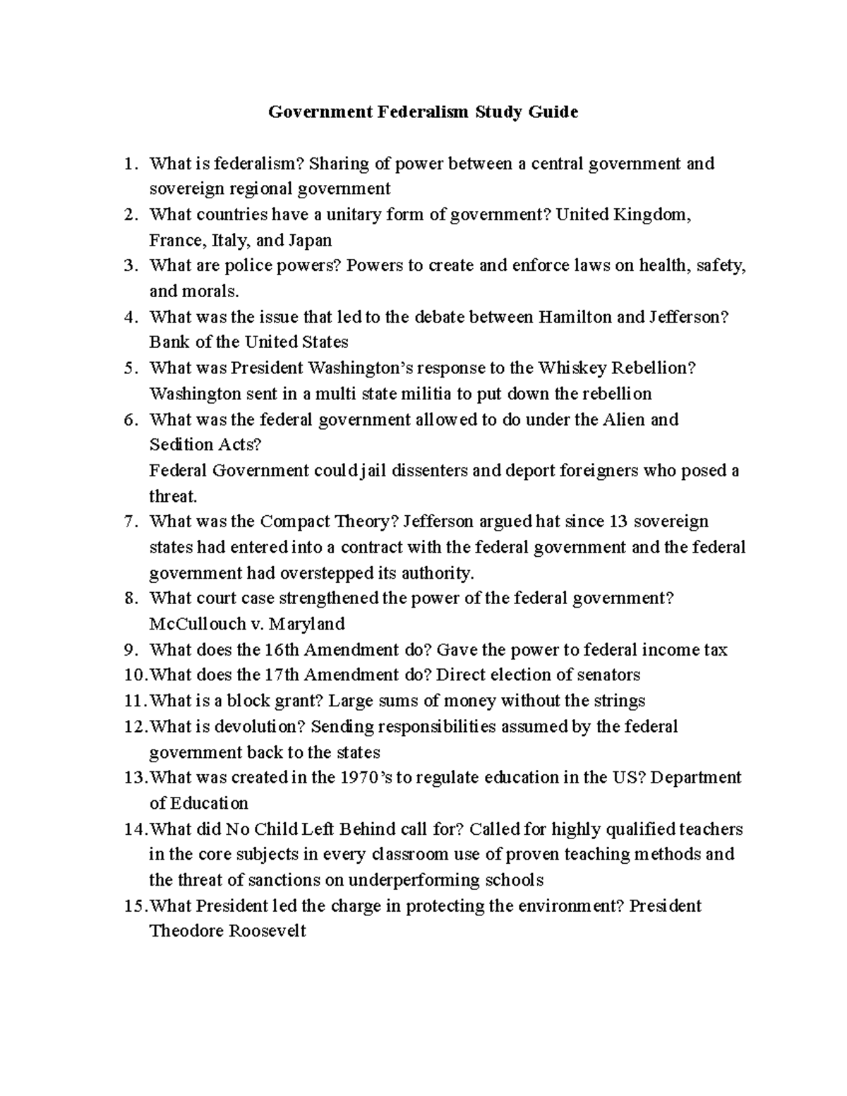 Government Federalism Study Guide - What Was The Issue That Led To The ...