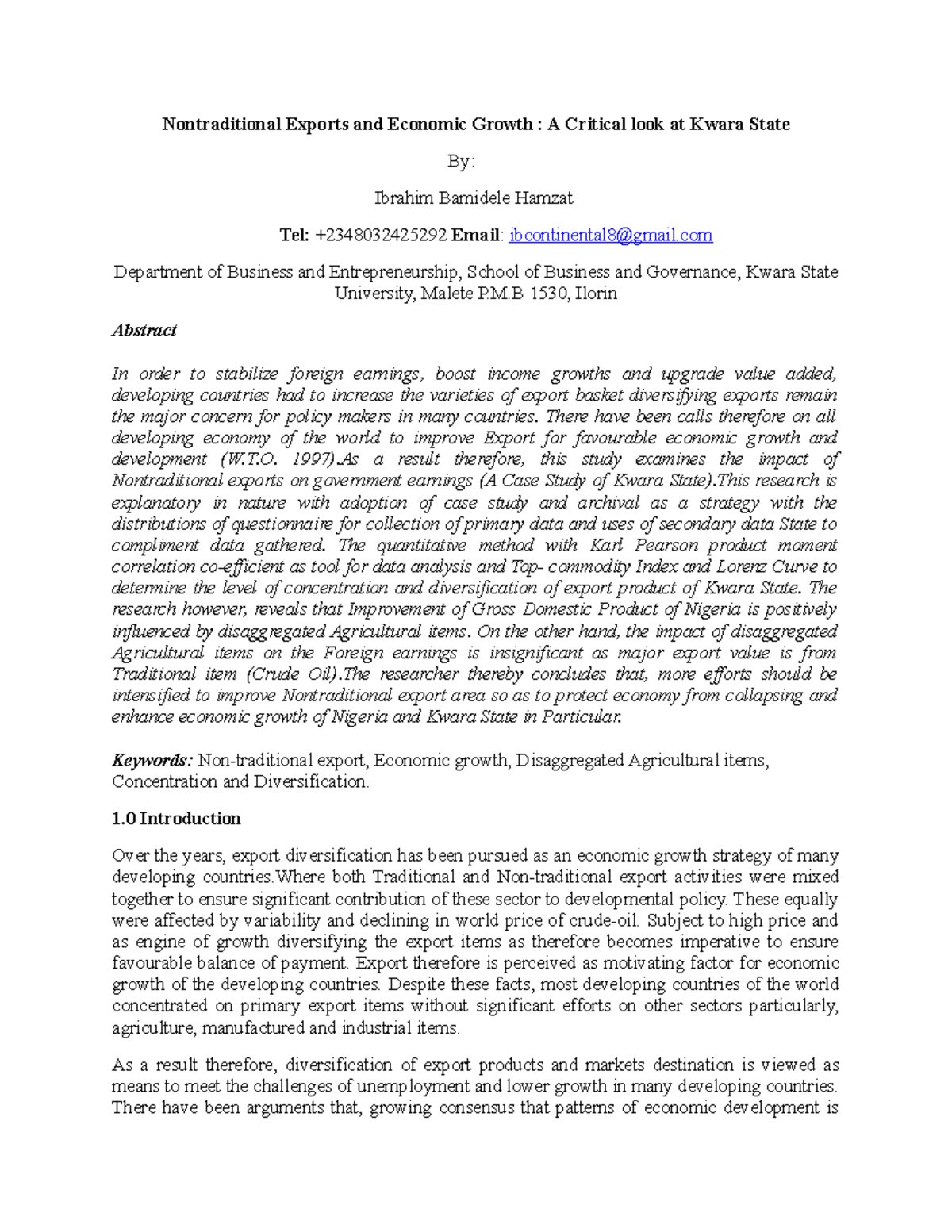 Abstract for Calabar - The Summay of Export of the economic growth ...