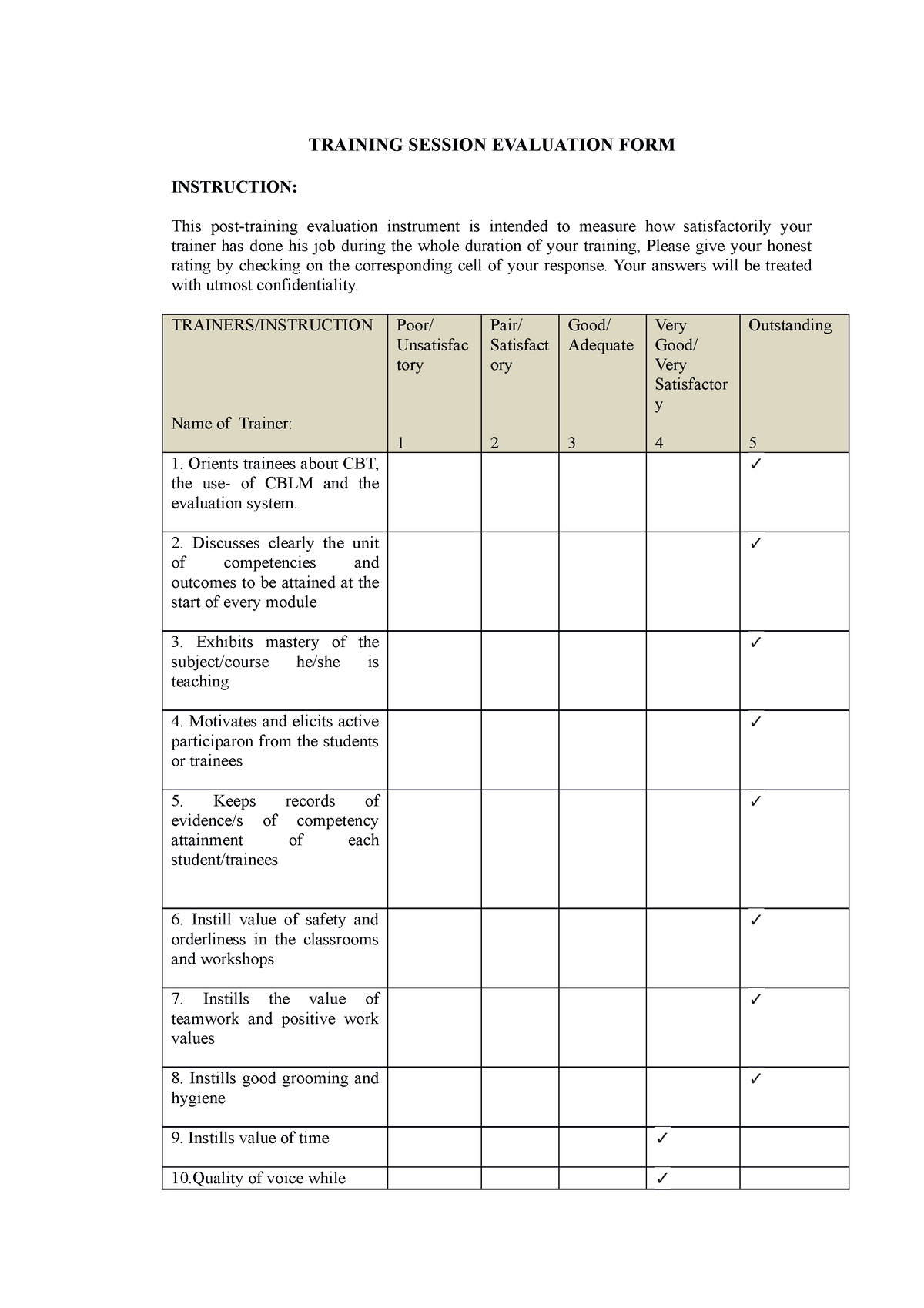 Rising orgnic chicken - Copy - TRAINING SESSION EVALUATION FORM ...