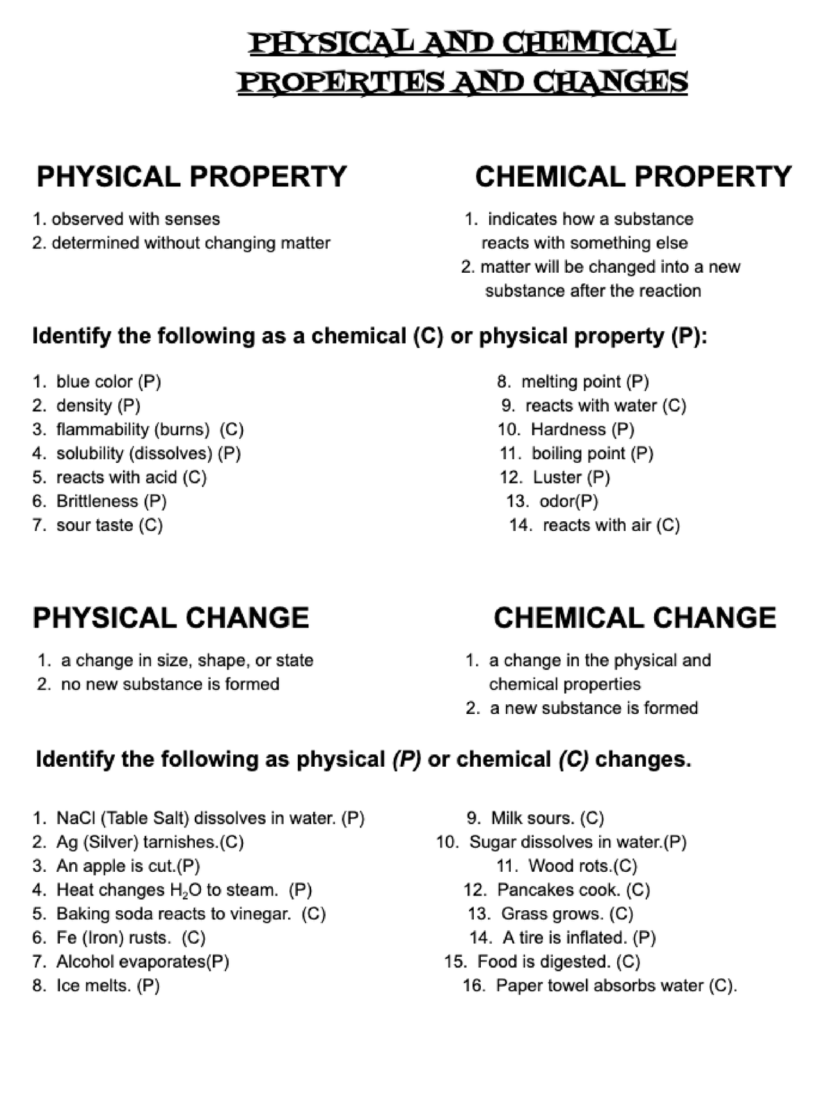 assignment #1 physical and chemical properties part a & b