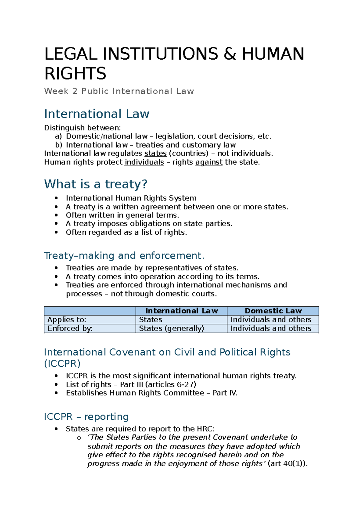 Week 2 Public International Law - LEGAL INSTITUTIONS & HUMAN RIGHTS ...