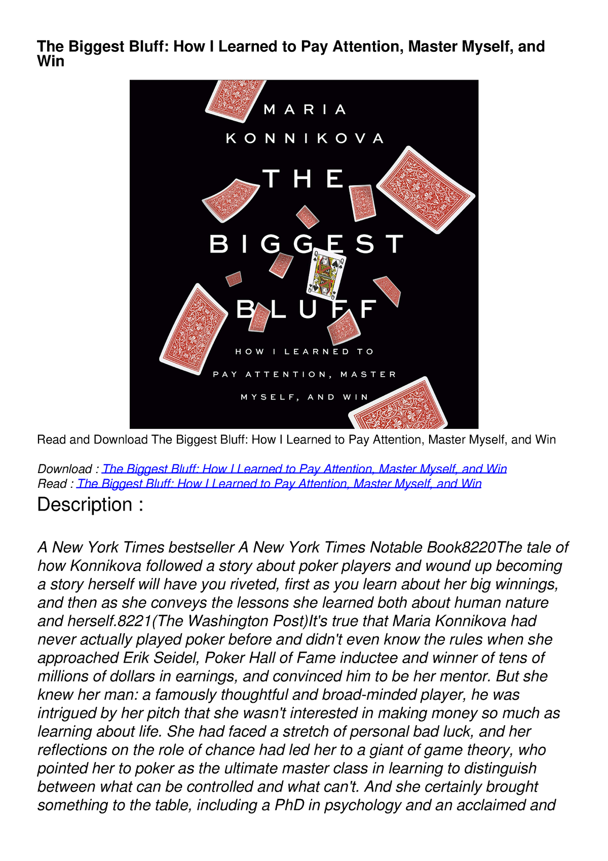 [PDF READ ONLINE] The Biggest Bluff: How I Learned to Pay Attention ...