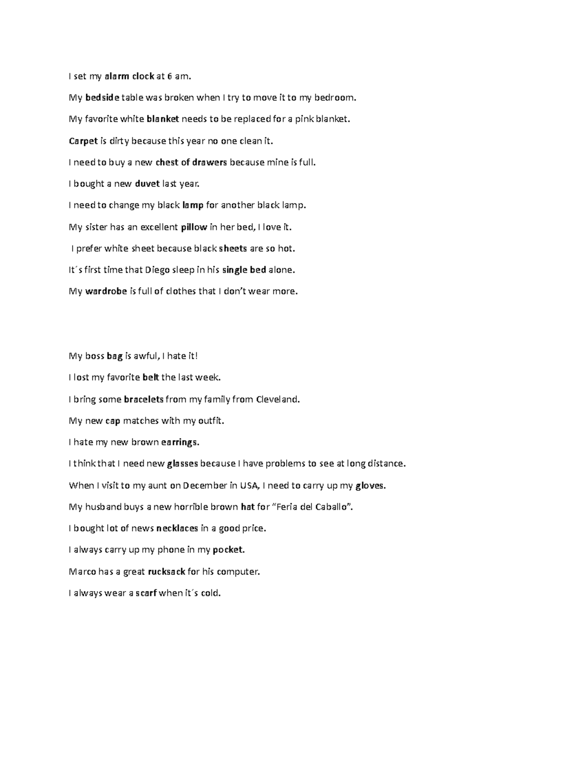 Accesories, Appearance 1 Bedrooms I set my alarm clock at 6 am. My