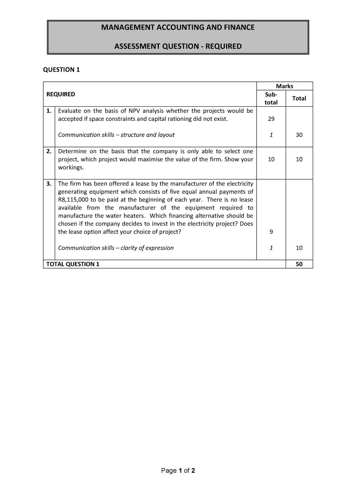 MAF Assessment Question - Required - Page 1 of 2 MANAGEMENT ACCOUNTING ...