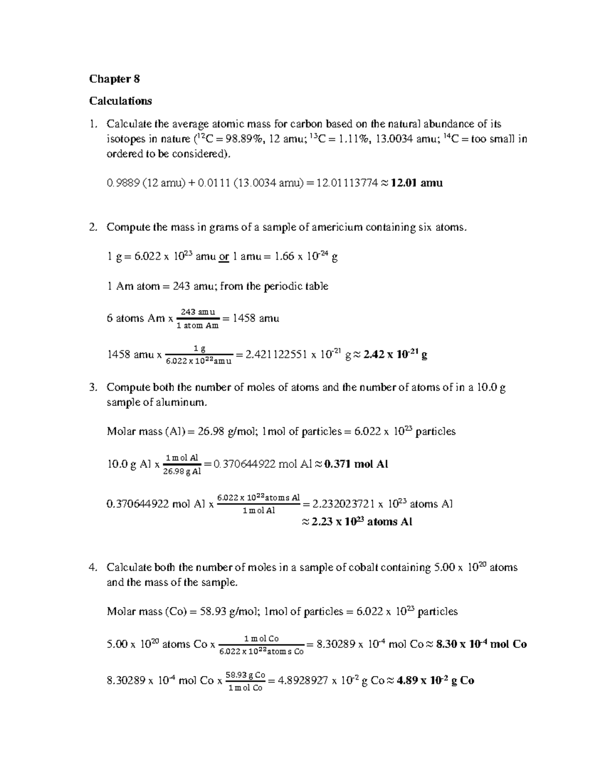 Chapter 8 Calculations-2 - Chapter 8 Calculations Calculate the average ...