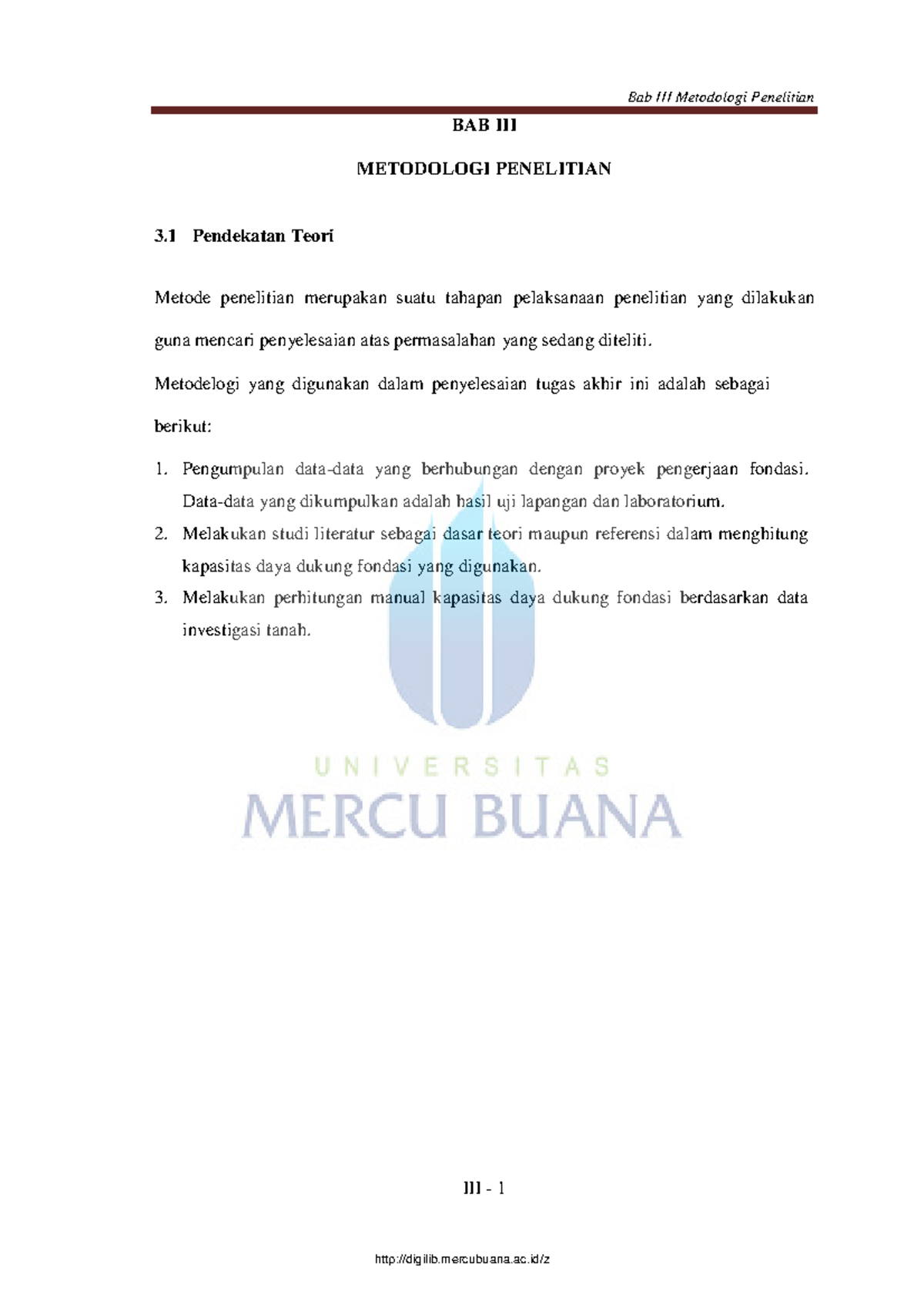 3. Perancangan Fondasi - III - 1 BAB III METODOLOGI PENELITIAN 3 ...