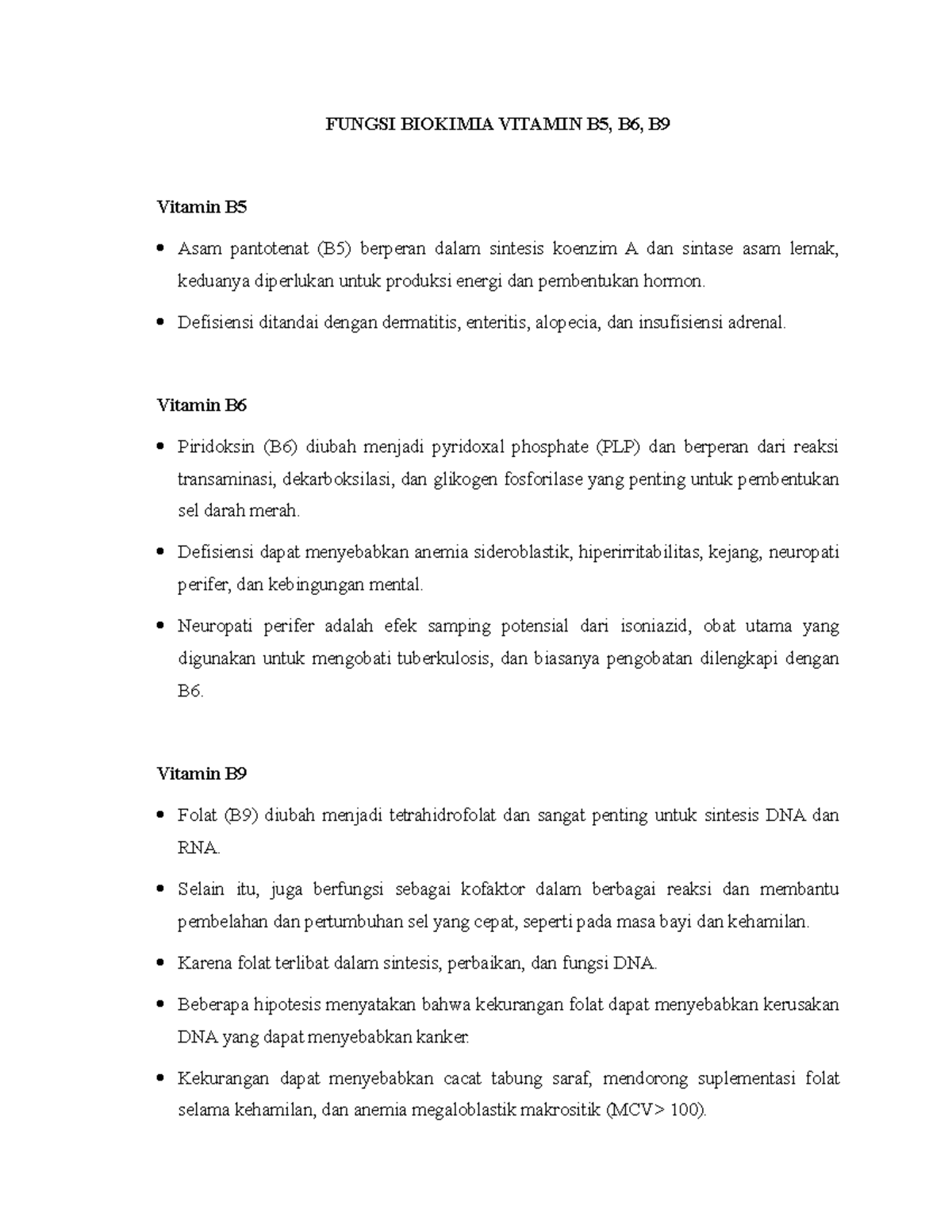 Fungsi Vitamin B5, B6, B9 FUNGSI BIOKIMIA VITAMIN B5, B6, B Vitamin B