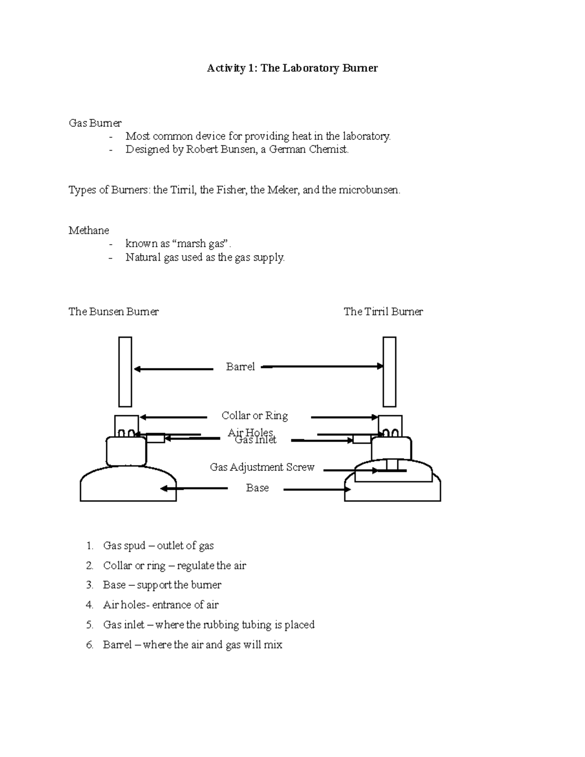Chem reviewer Activity 1 The Laboratory Burner Gas Burner Most
