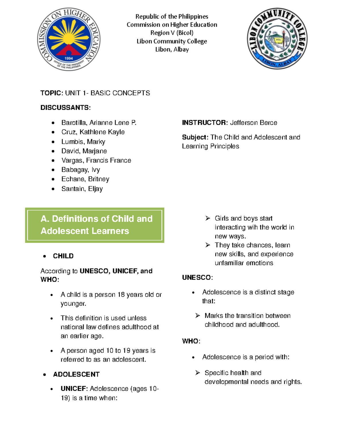 Profed 1-UNIT1- Basic- Concepts Handout - Commission on Higher ...