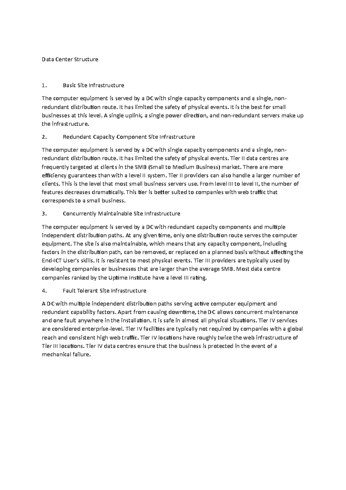 Data Center Structure vs Risk - Data Center Structure Basic Site ...