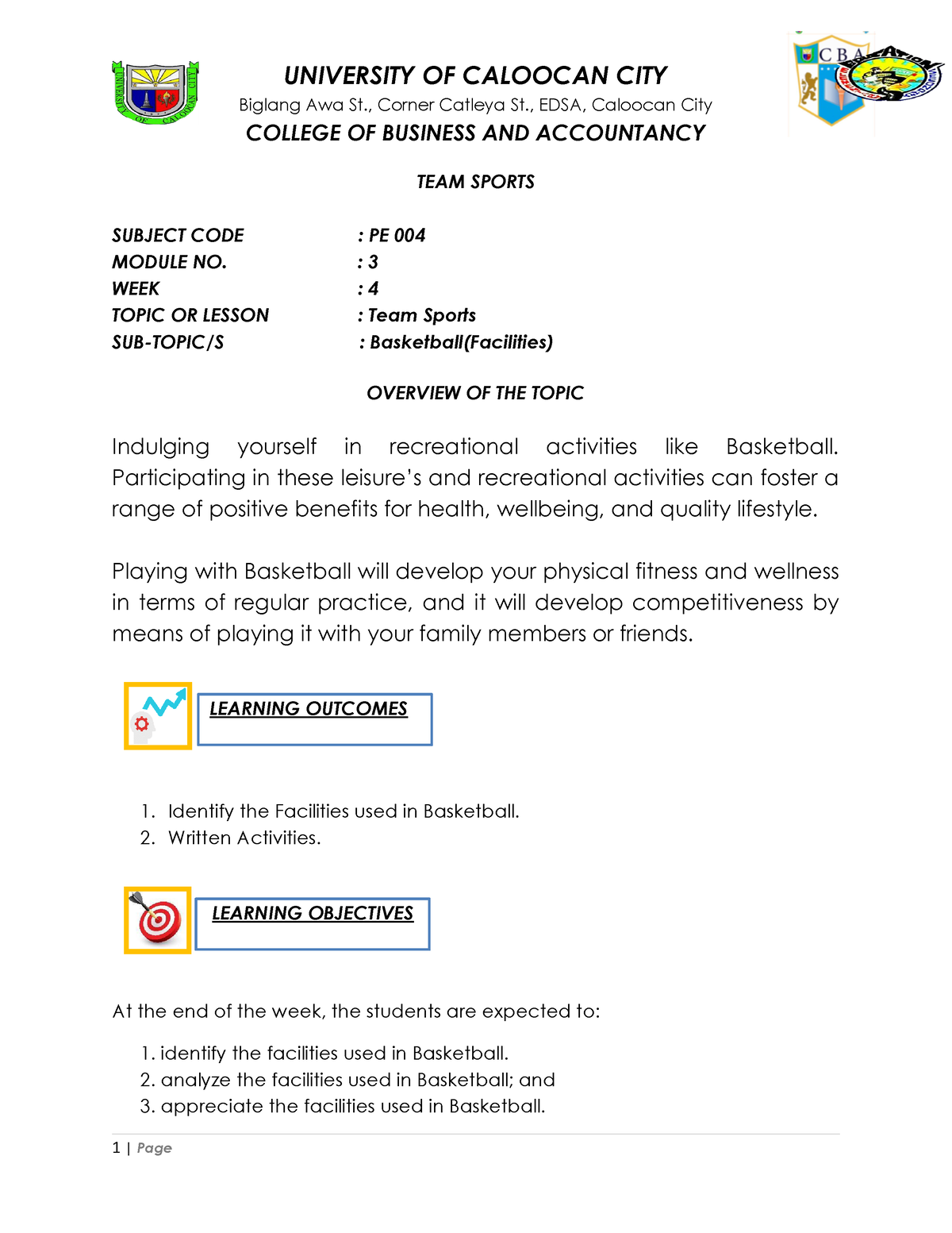 Module 3 Week 4 PE 004 Facilities Of Basketball - Biglang Awa St ...