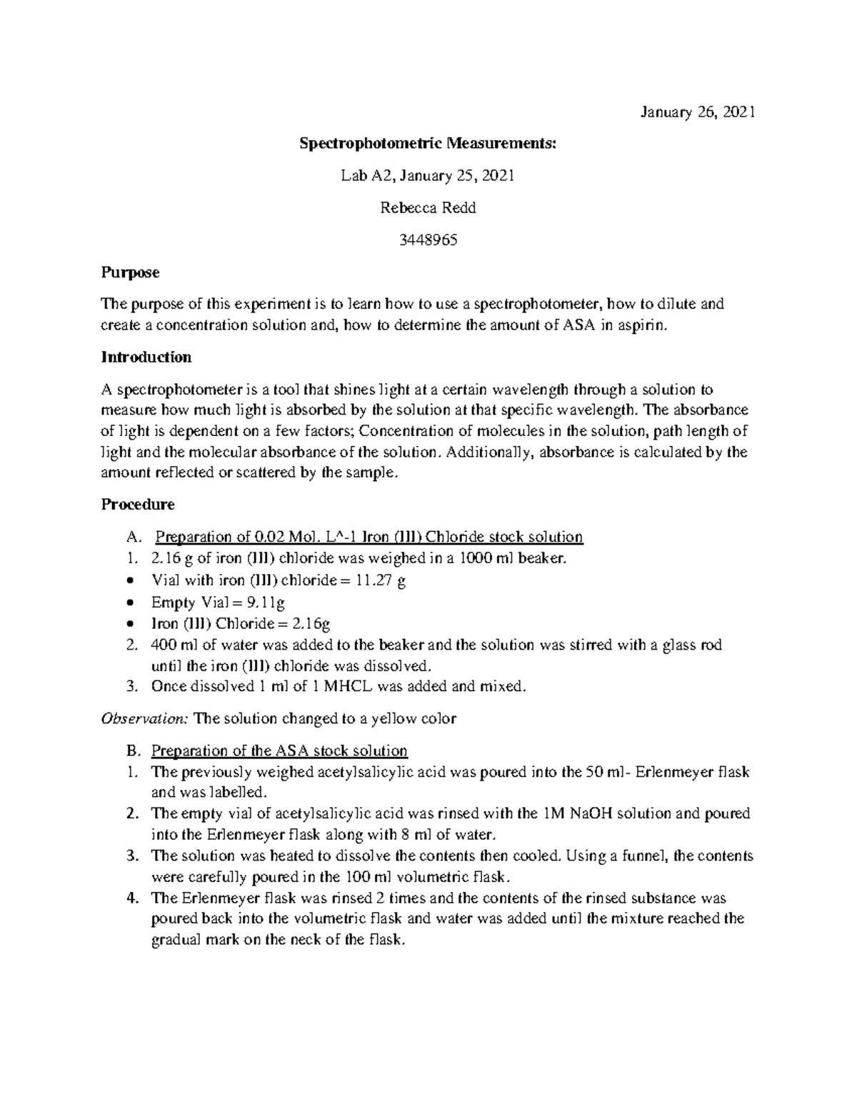 Lab a2 80/100 - didn't include unit calcs - January 26, 2021 ...