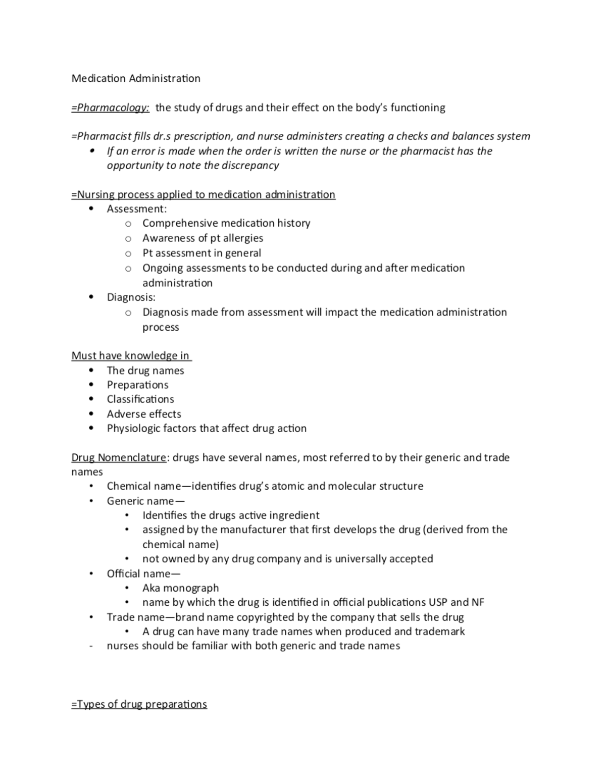 Chapter 32 Medication Administration - Medication Administration The ...