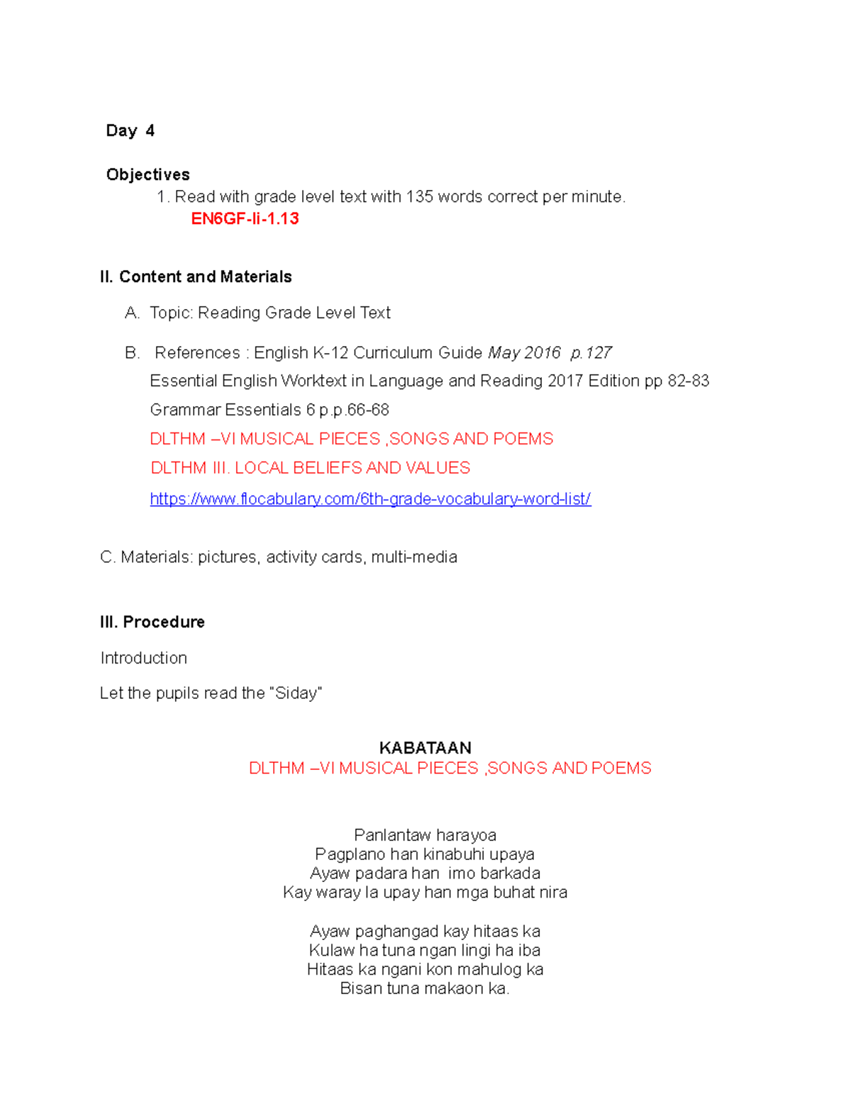 TG-Q1 Week9 D 4 - Teacher Guide for English 1 Quarter 1 Week 9 Day 4 ...
