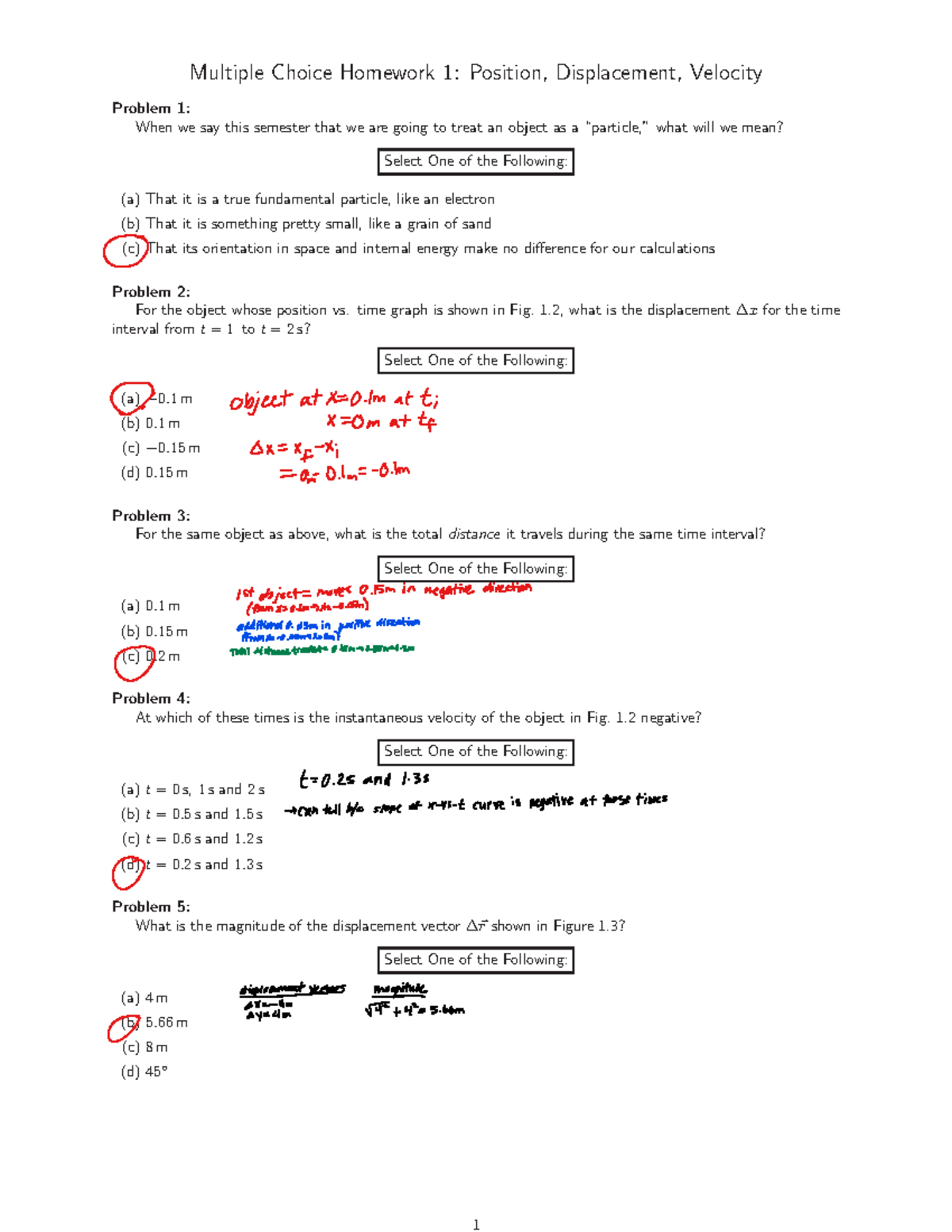 MC HW 1 - extra practice - Multiple Choice Homework 1: Position ...