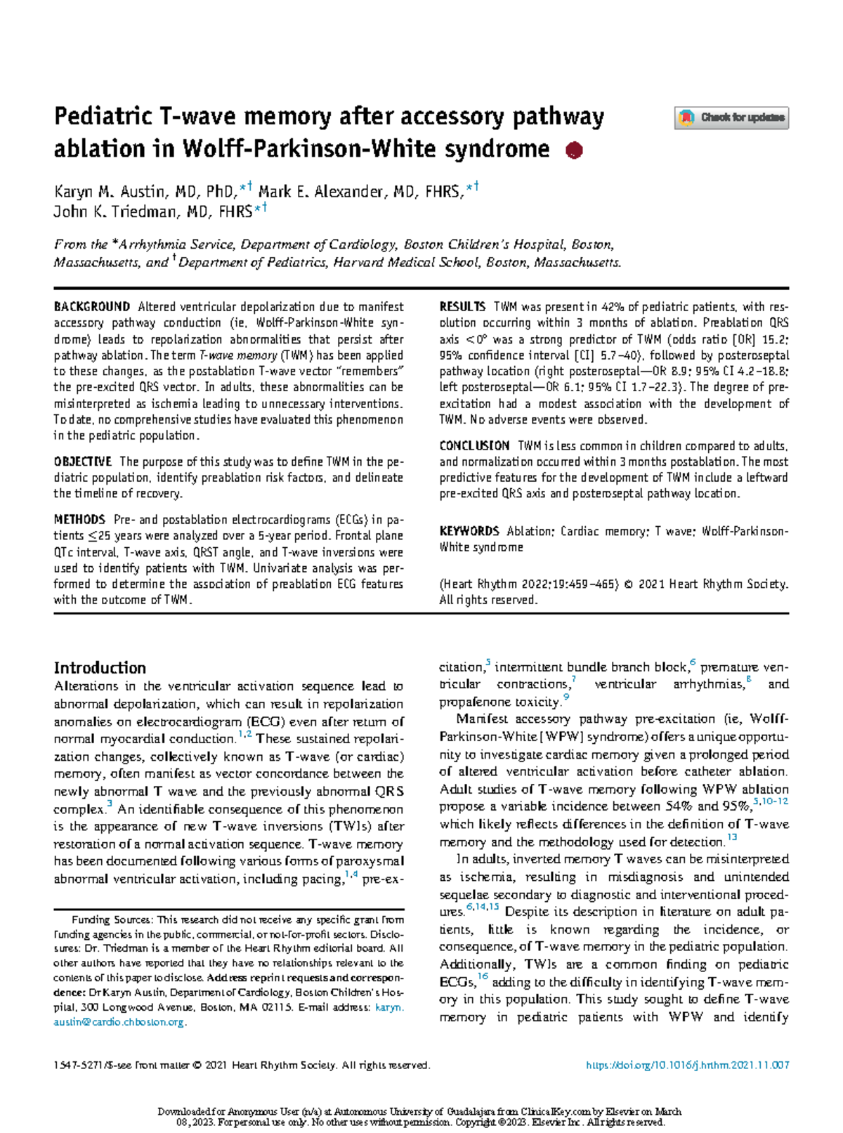 Wwf - Articulo Wolff Parkinson White. - Pediatric T-wave memory after ...