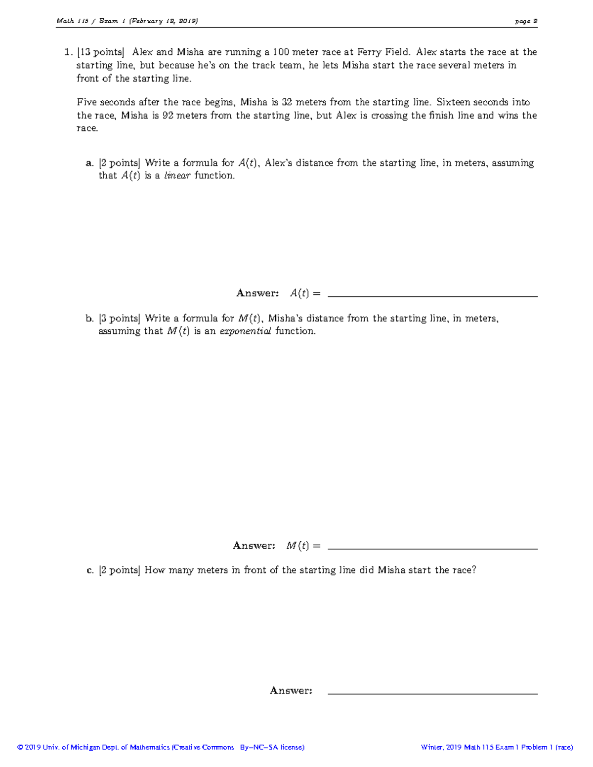 Practice Question for Midterm - Math 115 / Exam 1 (February 12, 2019 ...