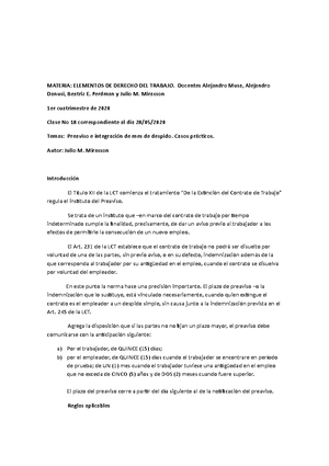 Preaviso de despido - prevaviso - MATERIA: ELEMENTOS DE DERECHO DEL  TRABAJO. Docentes Alejandro - Studocu