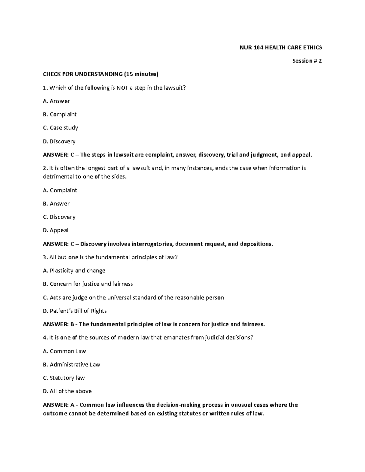 Module-2 - Module-1 - NUR 104 HEALTH CARE ETHICS Session # 2 CHECK FOR ...