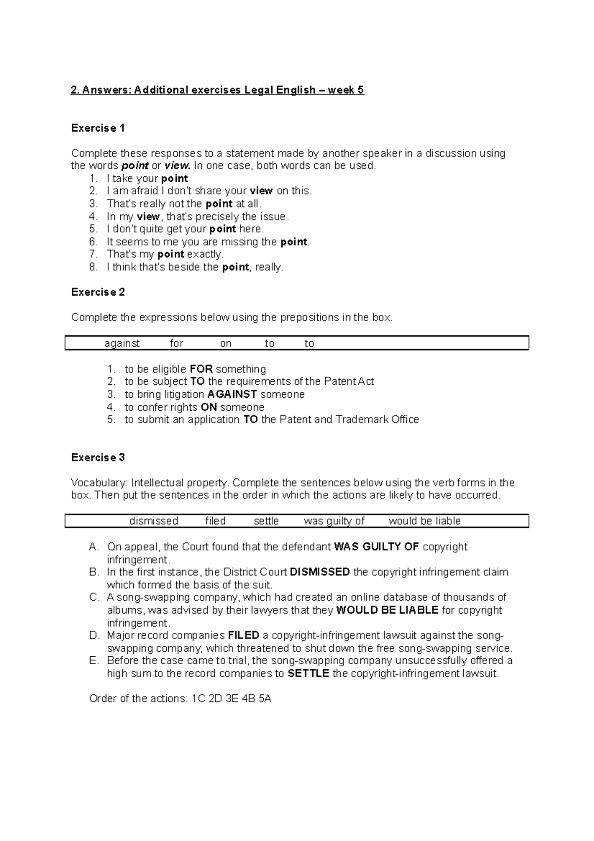 Answers Additional Exercises Legal English Week 5 Answers Additional