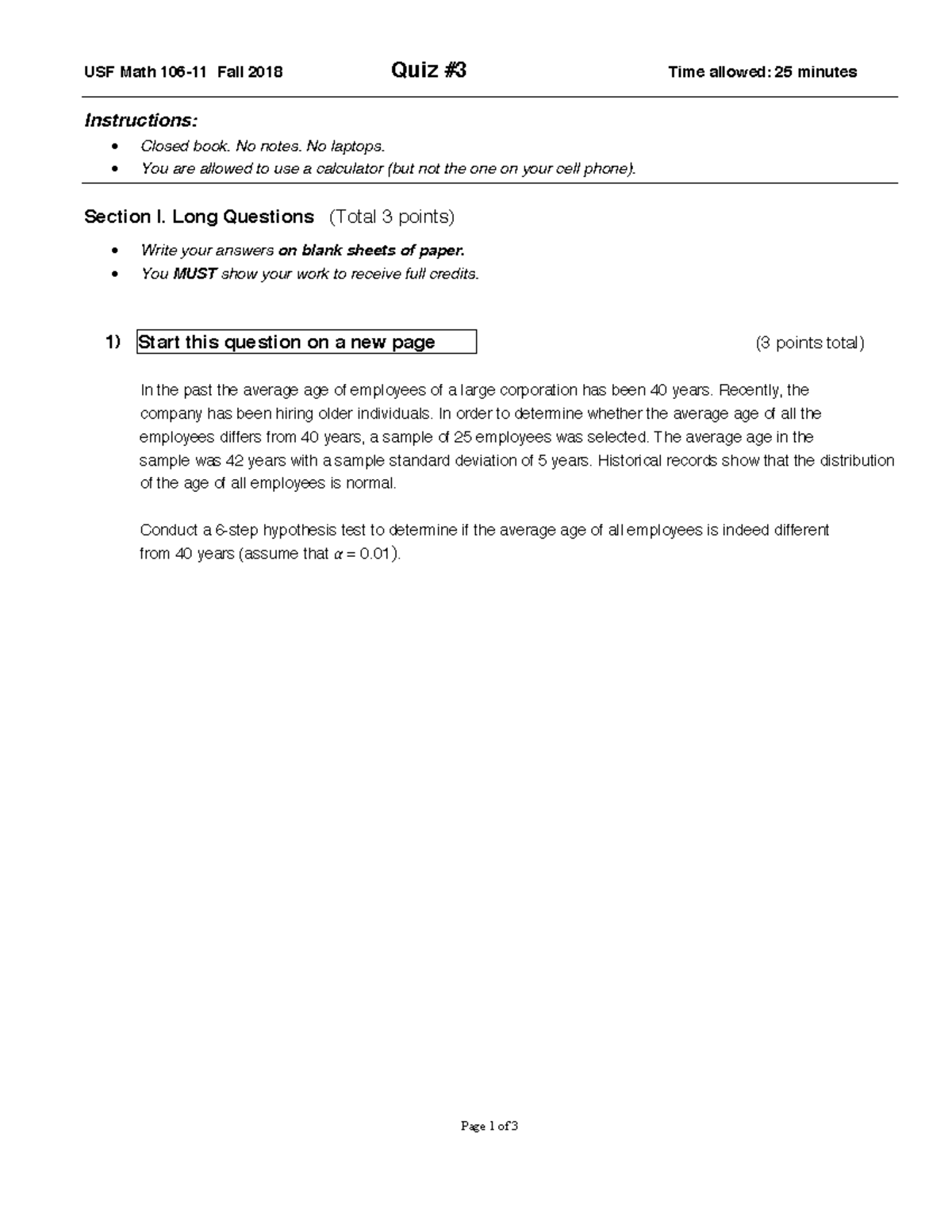 106 Quiz 3 11 Ch 3 Quiz Questions USF Math 106 11 Fall 2018 Quiz 3