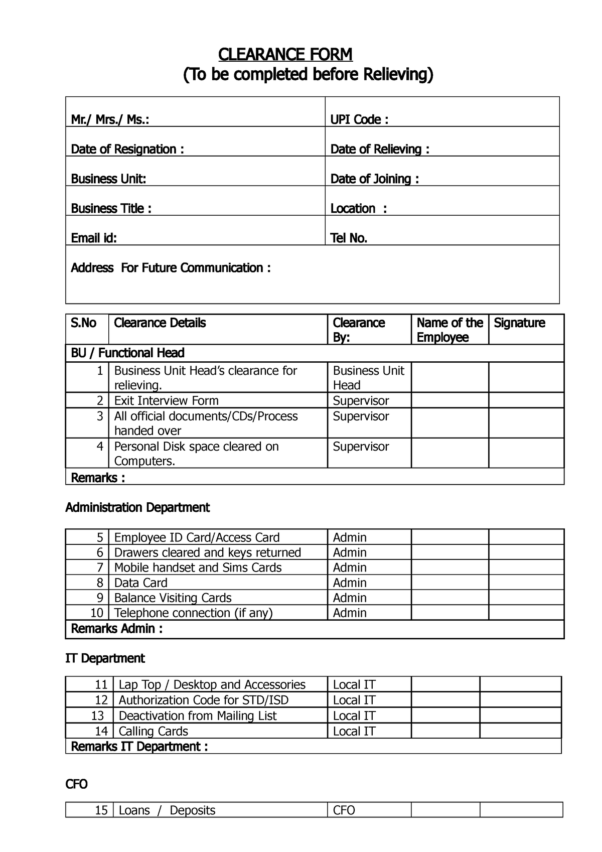 5-Clearance form - Abc - CLEARANCE FORM (To be completed before ...