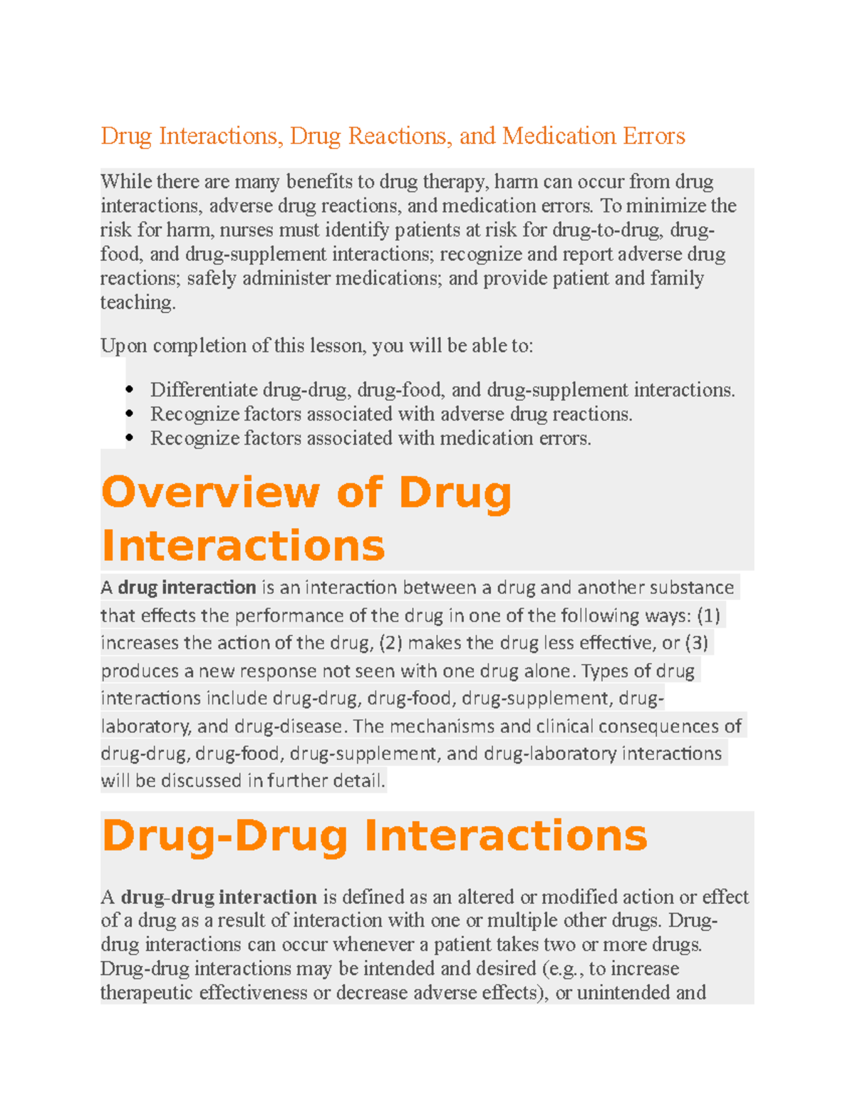 Pharm. Drug Interactions notes - Drug Interactions, Drug Reactions, and ...