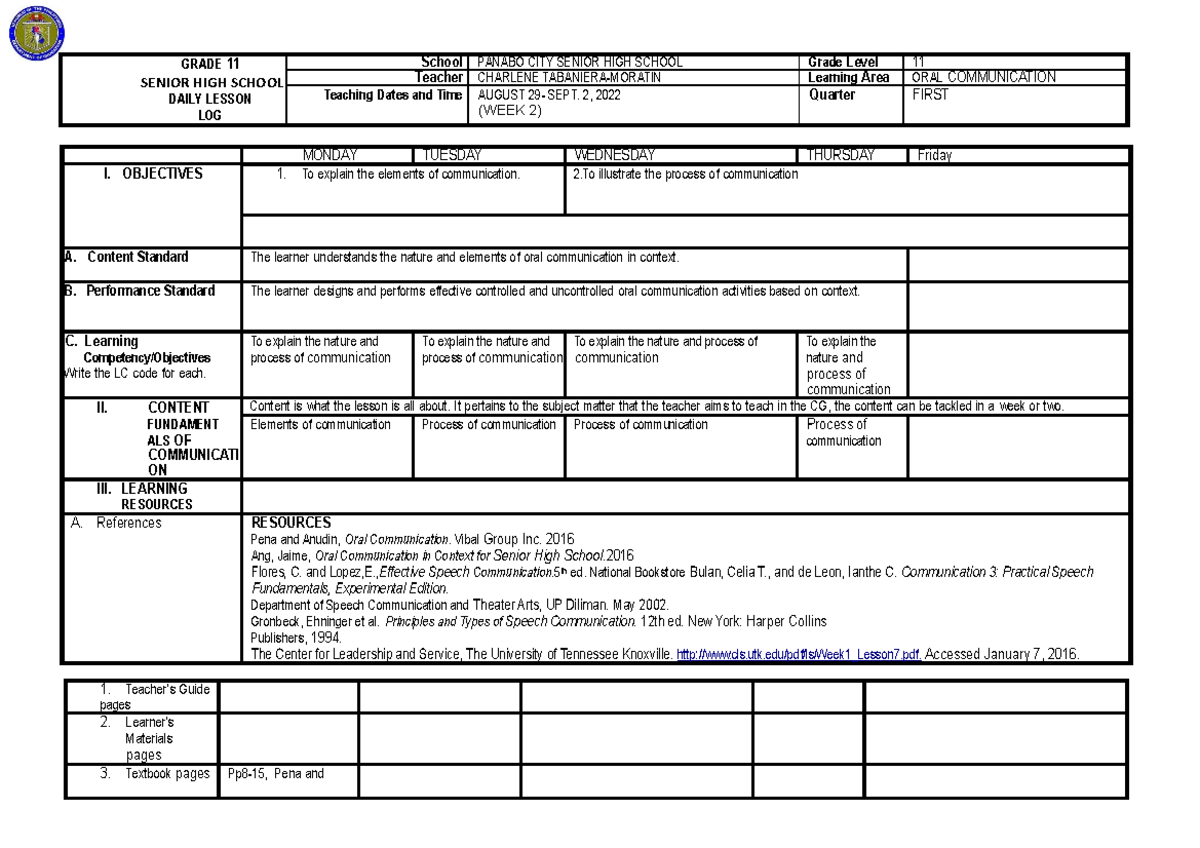 Dll - Sample Dll - GRADE 11 SENIOR HIGH SCHOOL DAILY LESSON LOG School ...