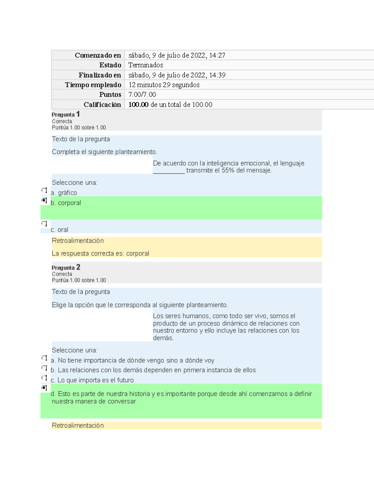 Examen Taller de comunicación efectiva v1 - Comenzado en sábado, 9 de ...