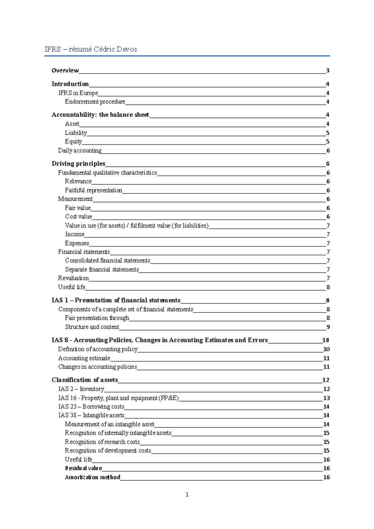IFRS notes-CDV jan2019 - IFRS résumé Cédric Devos IFRS in Endorsement ...