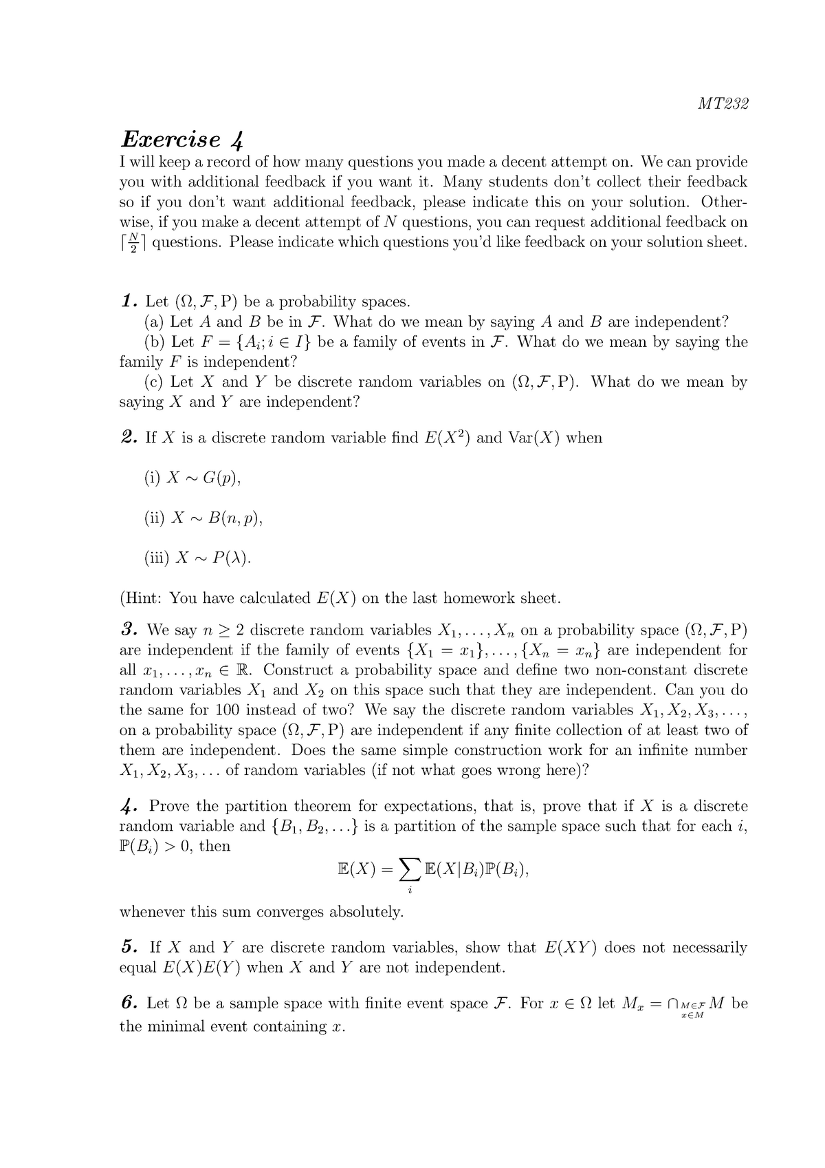 MT2320 Ex4 MT Exercise 4 I Will Keep A Record Of How Many Questions 