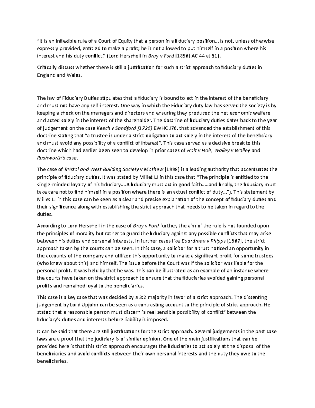 Fiduciary duties “It is an inflexible rule of a Court of Equity that a person in a fiduciary