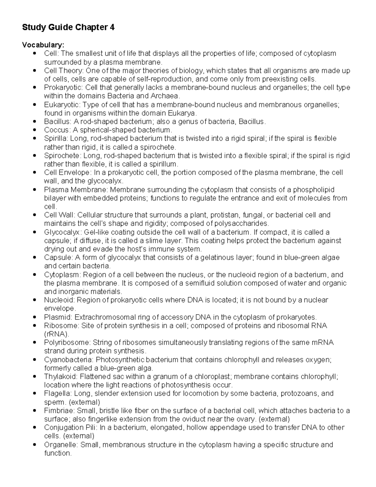 Ch 4: Cell Structure and Function (Study Guide) - Study Guide Chapter 4 ...