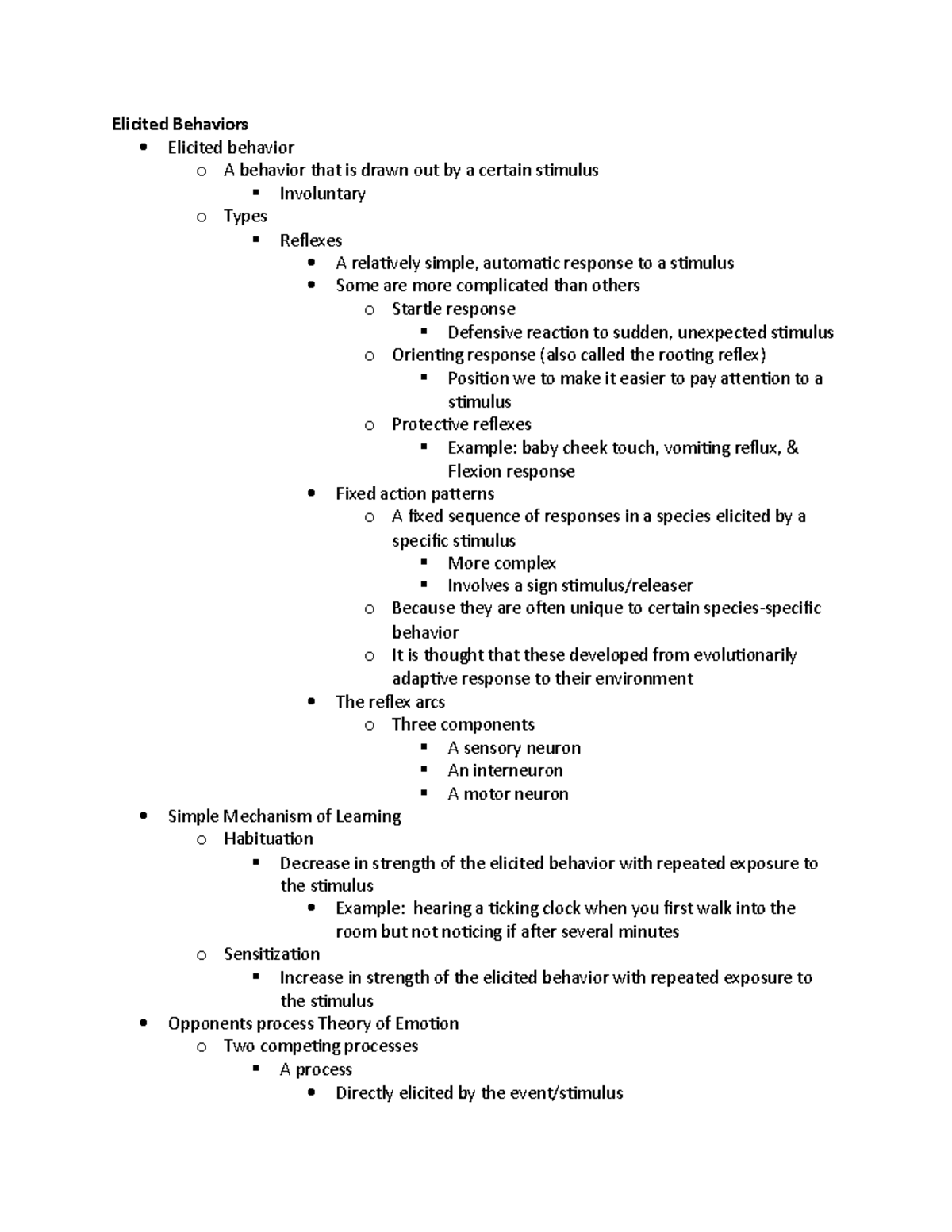 Elicited Behaviors Notes - Elicited Behaviors Elicited behavior o A ...