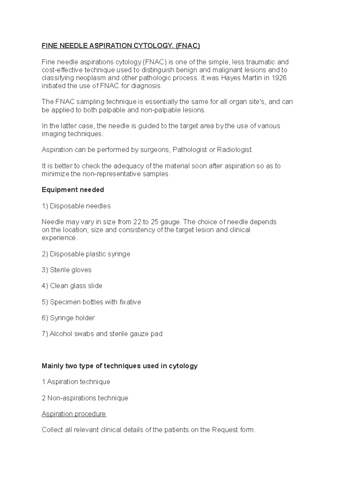 FINE Needle Aspiration Cytology FINE NEEDLE ASPIRATION CYTOLOGY