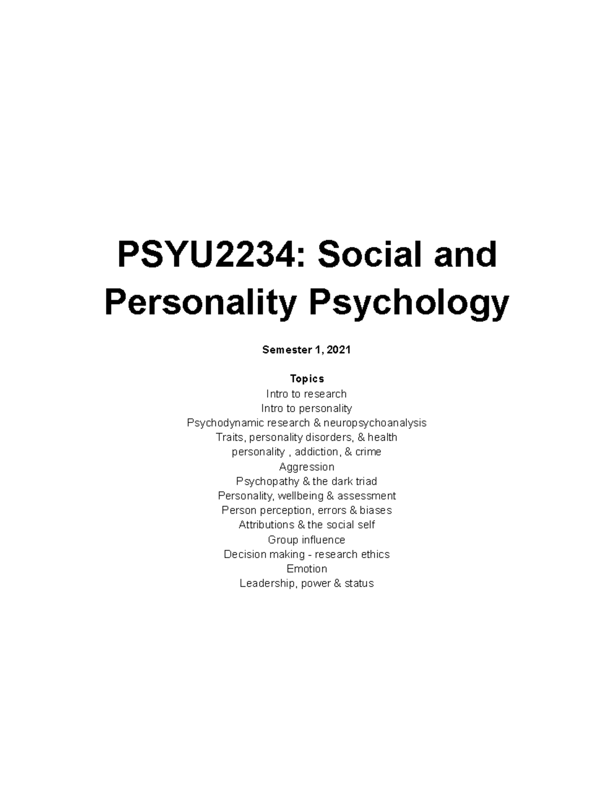 Psych 2234 Social And Personaility - PSYU2234: Social And Personality ...