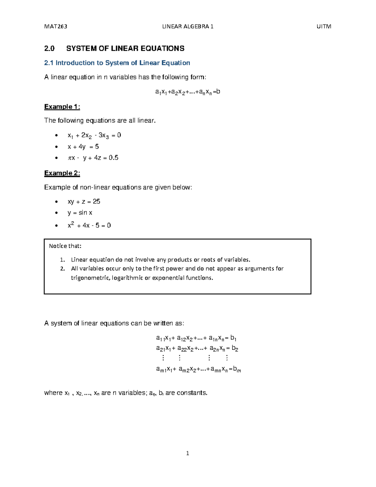 C2.1-2.3 System OF Linear Equation - 2 SYSTEM OF LINEAR EQUATIONS 2 ...