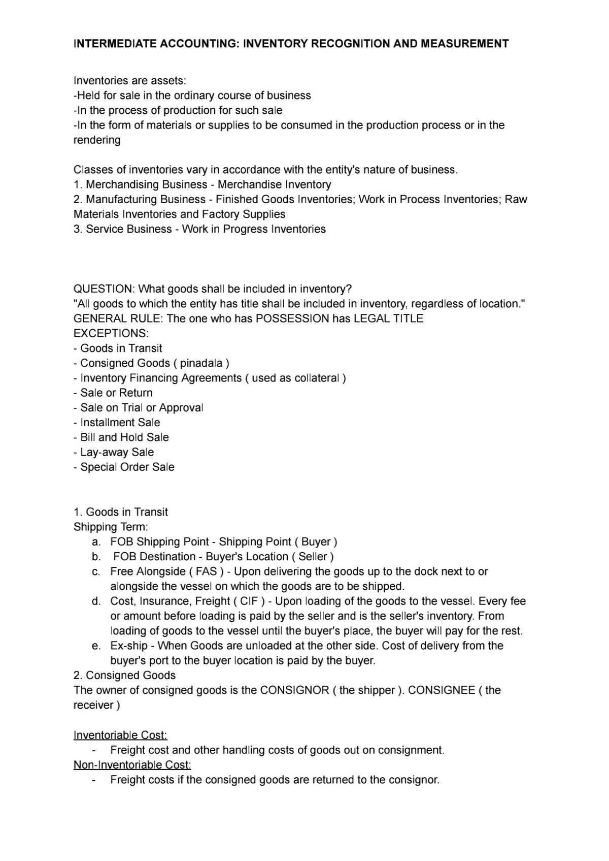 Intacc Inventory Recognition AND Measurement - Incomplete - accountancy ...