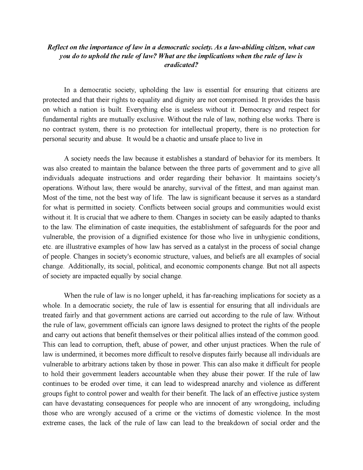 essay on importance of law