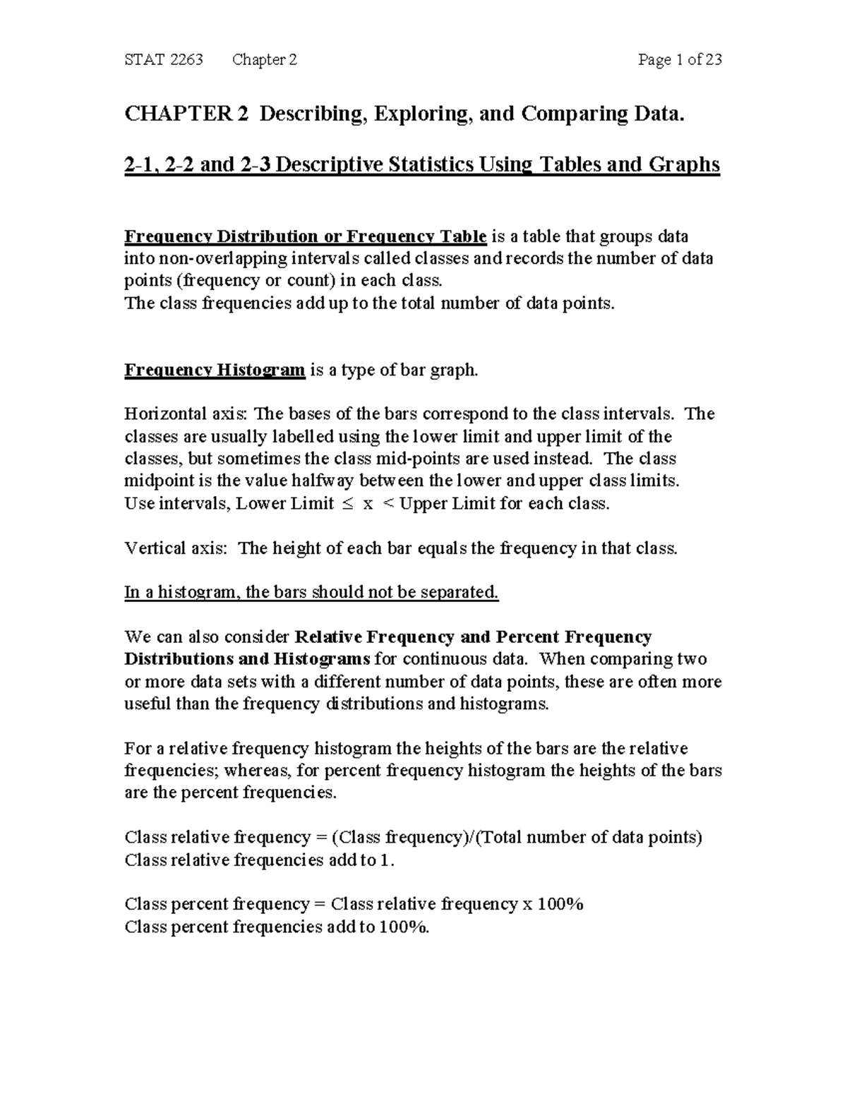 Chapter 2 - Lecture notes 2 - CHAPTER 2 Describing, Exploring, and ...