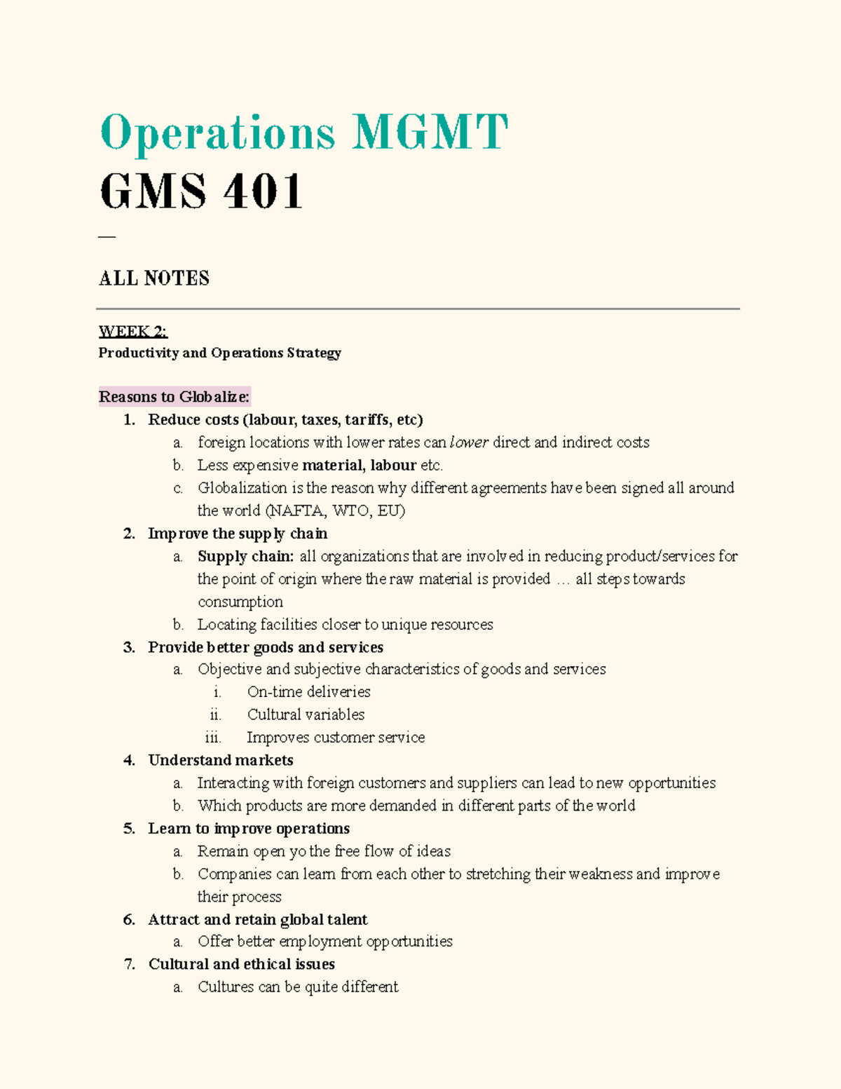 GMS 401- Notes - Operations MGMT GMS 401 ___ ALL NOTES WEEK 2 ...