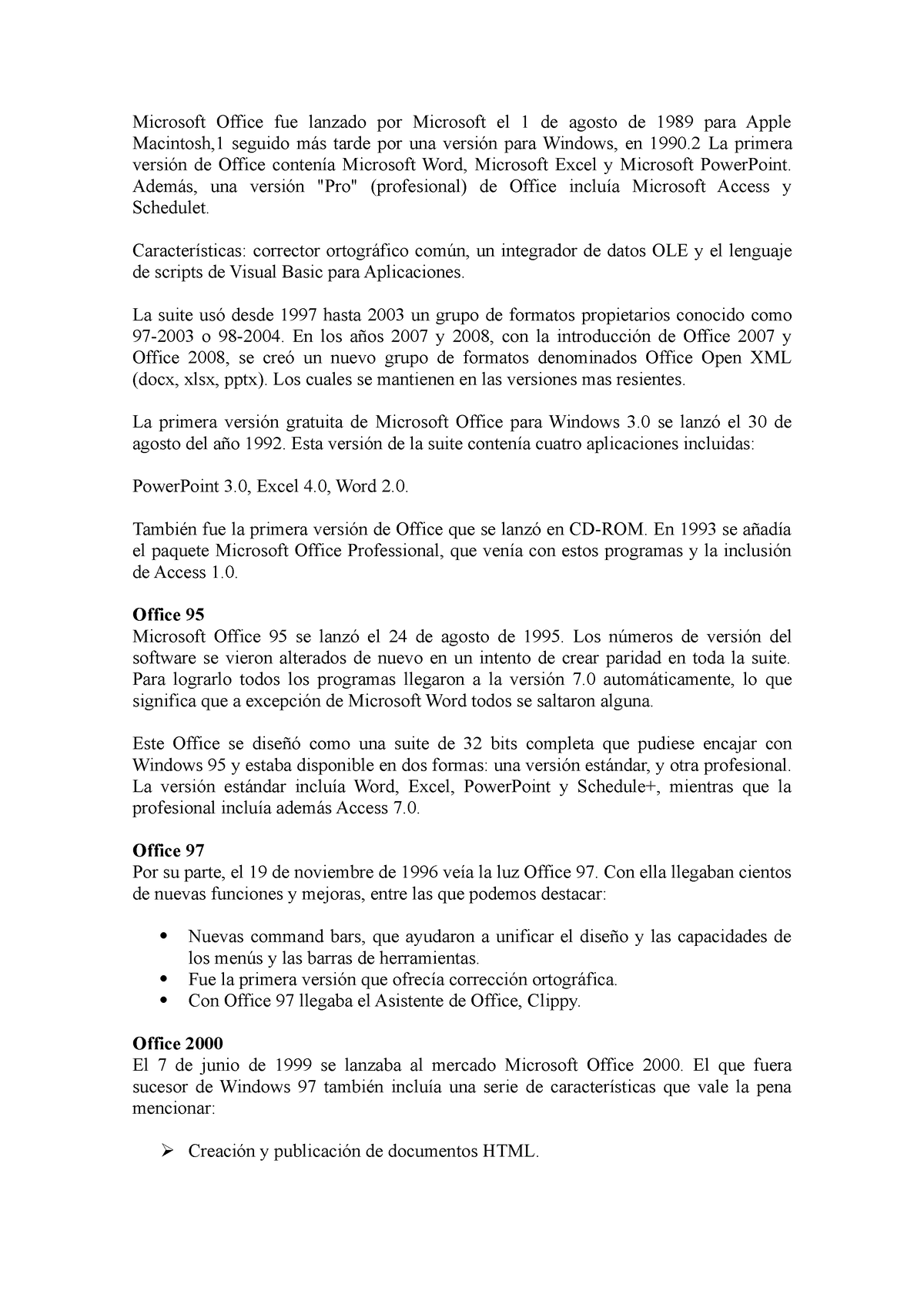 Apuntes informatica - Microsoft Office fue lanzado por Microsoft el 1 de  agosto de 1989 para Apple - Studocu