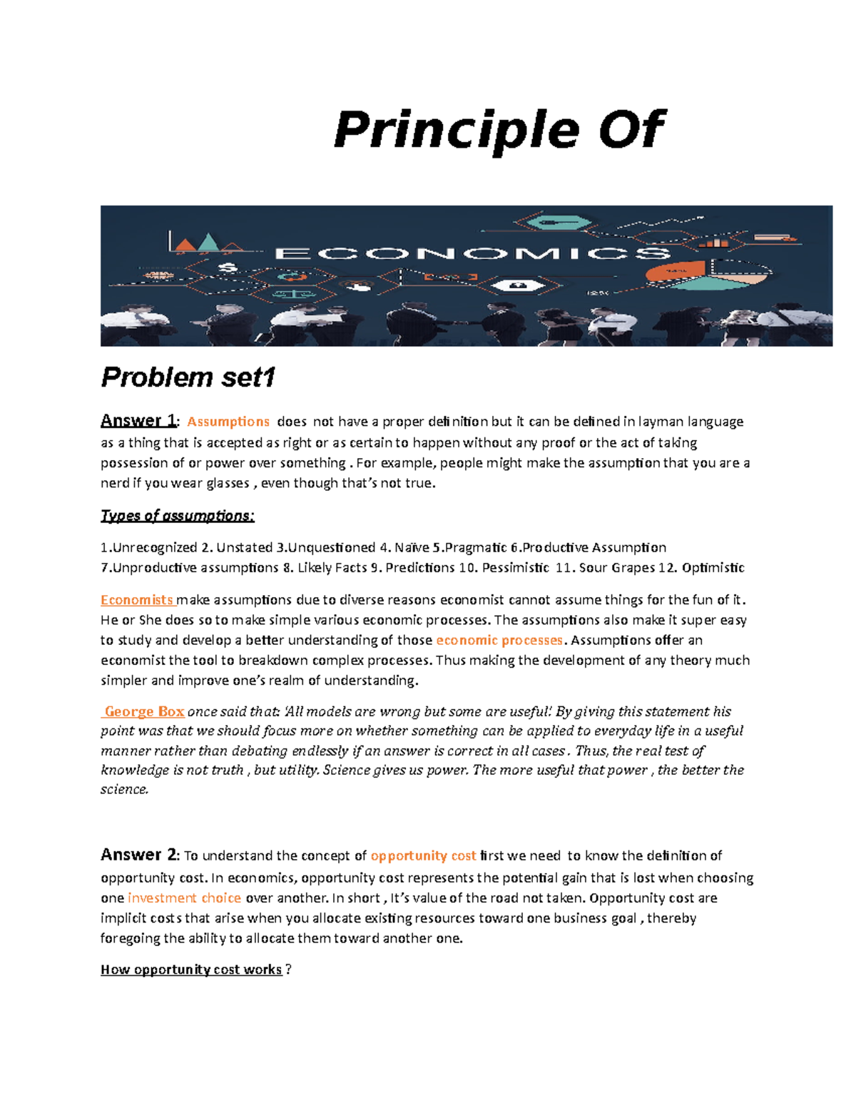 Problem set 1 - i did this assignment for principle of economics ...